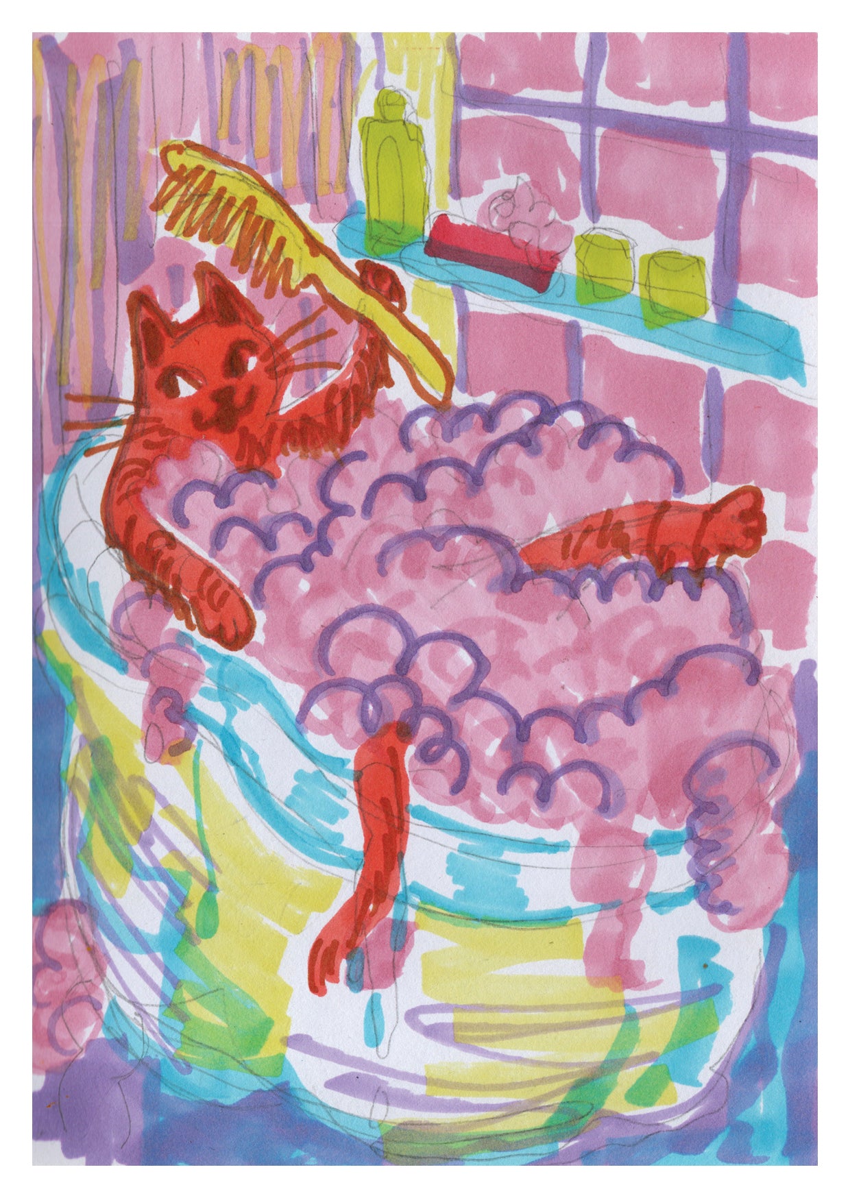 Cat in the bath print