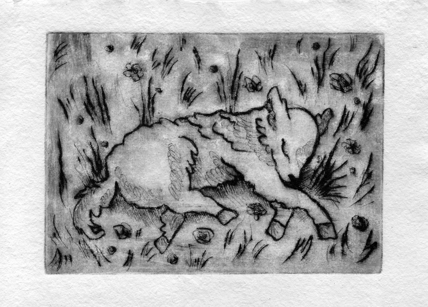 Sleeping lamb handmade print