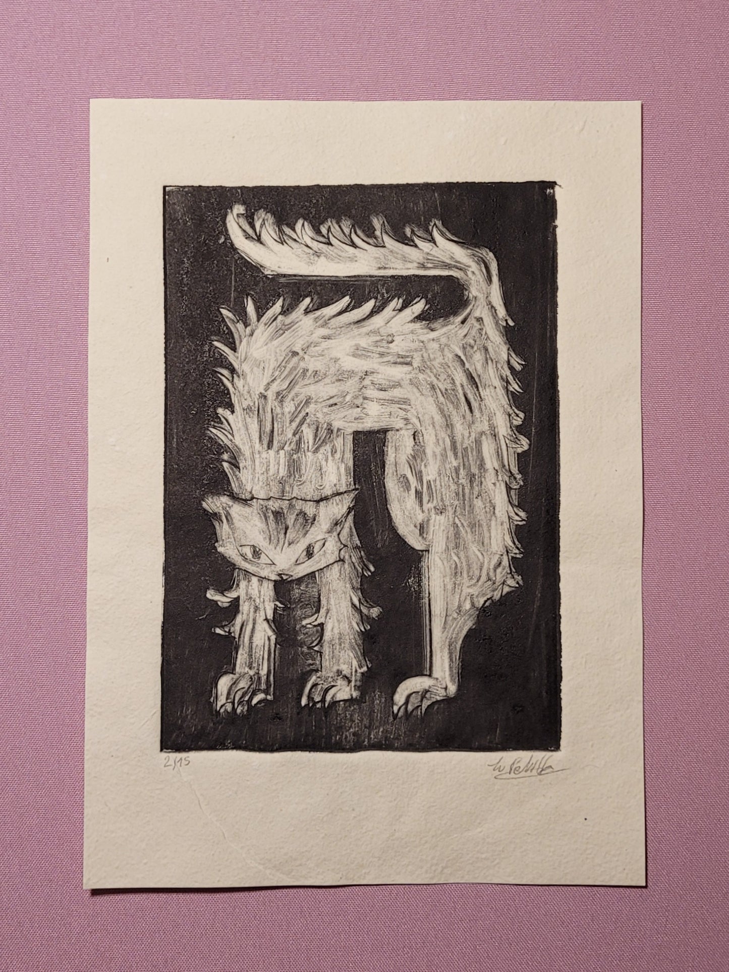 Grabado gato encrespado