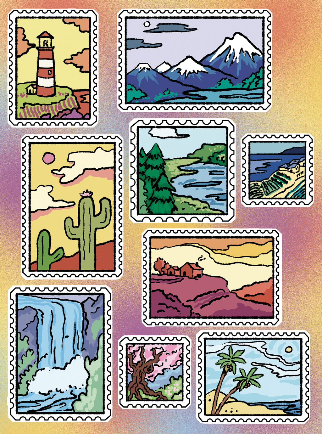 Plancha de pegotines Estapillas de paisajes