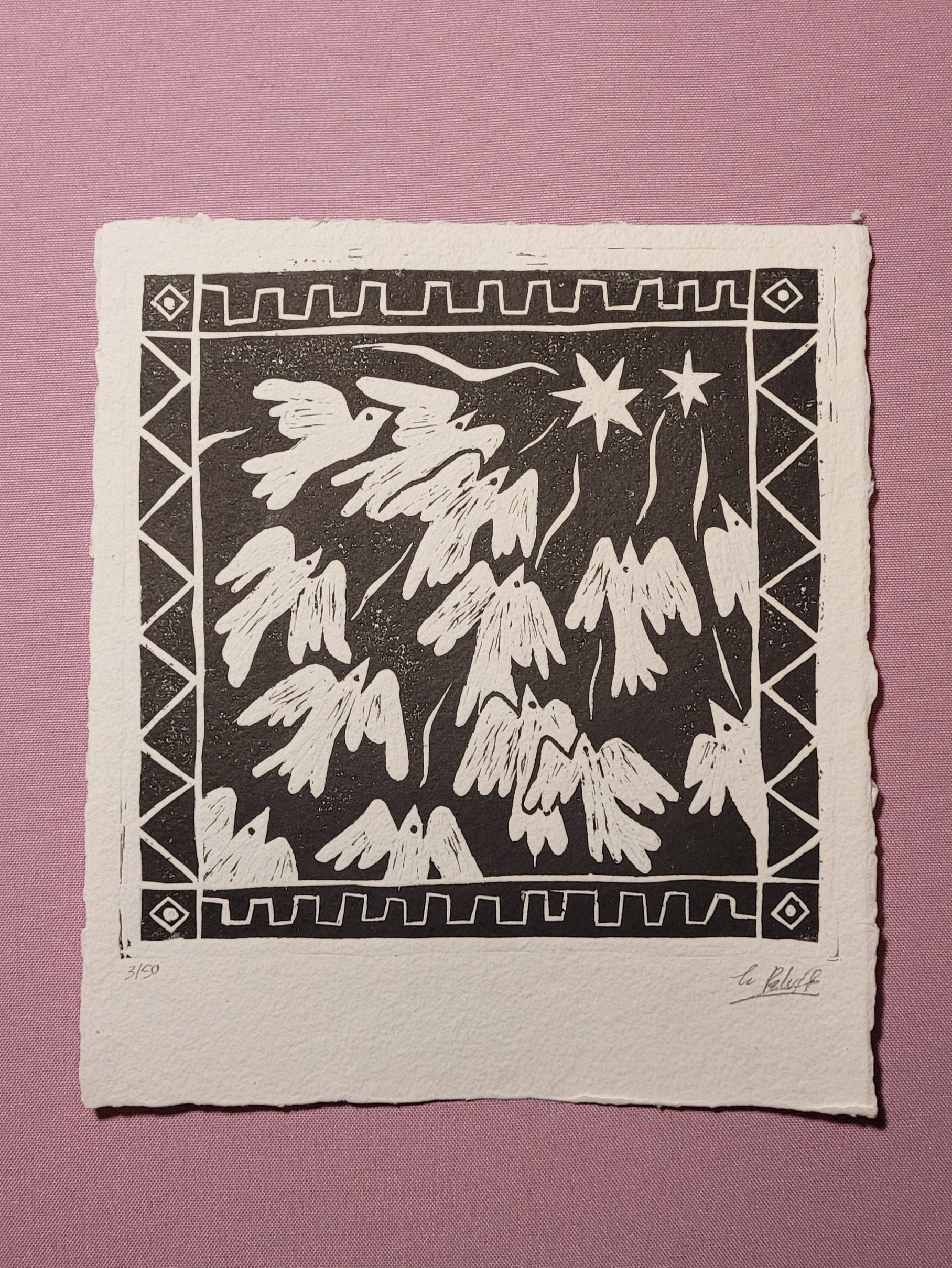 Linograbado Vuelo
