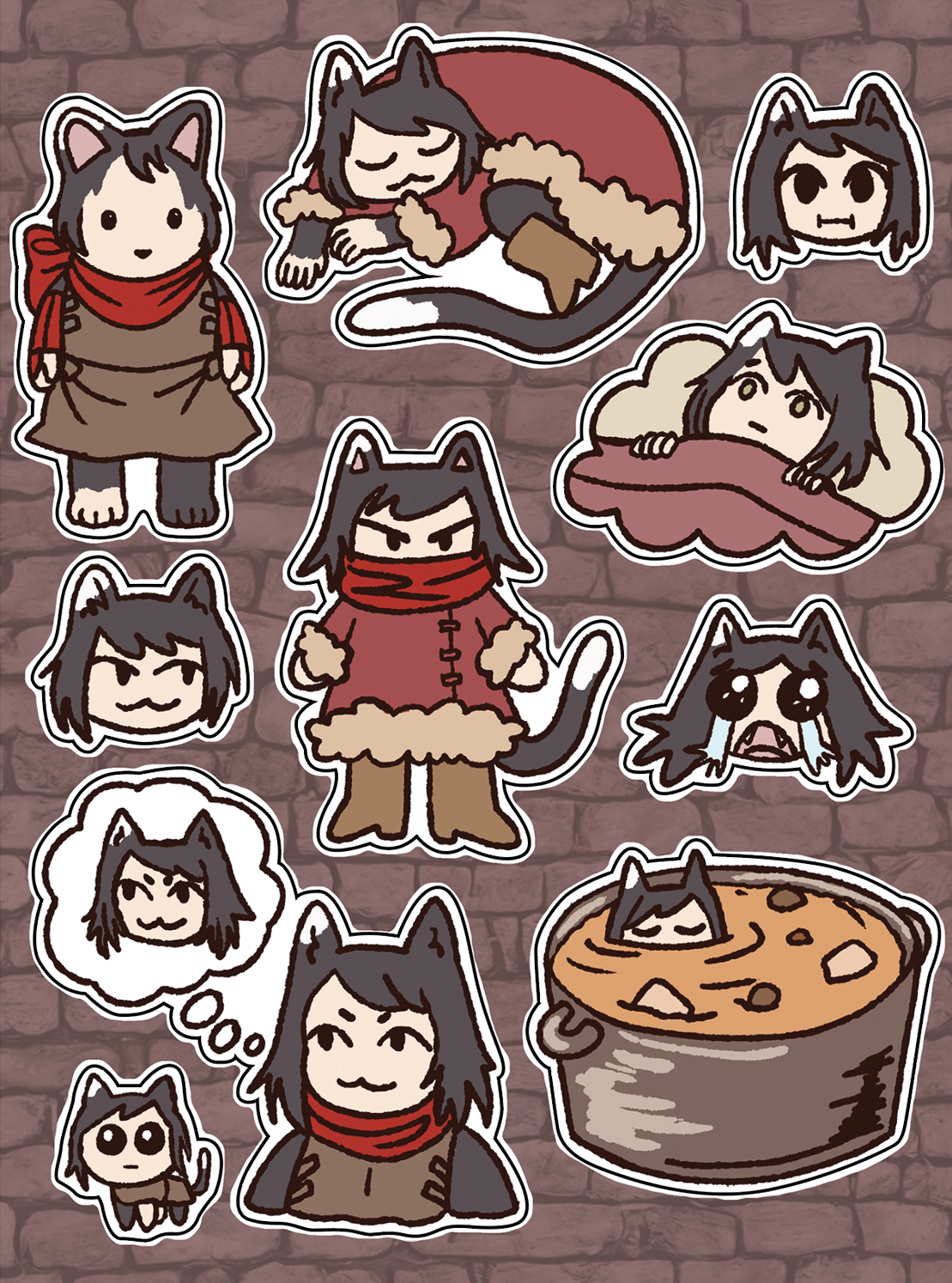 Plancha de pegotines inspirada en Dungeon meshi / Itsuzumi