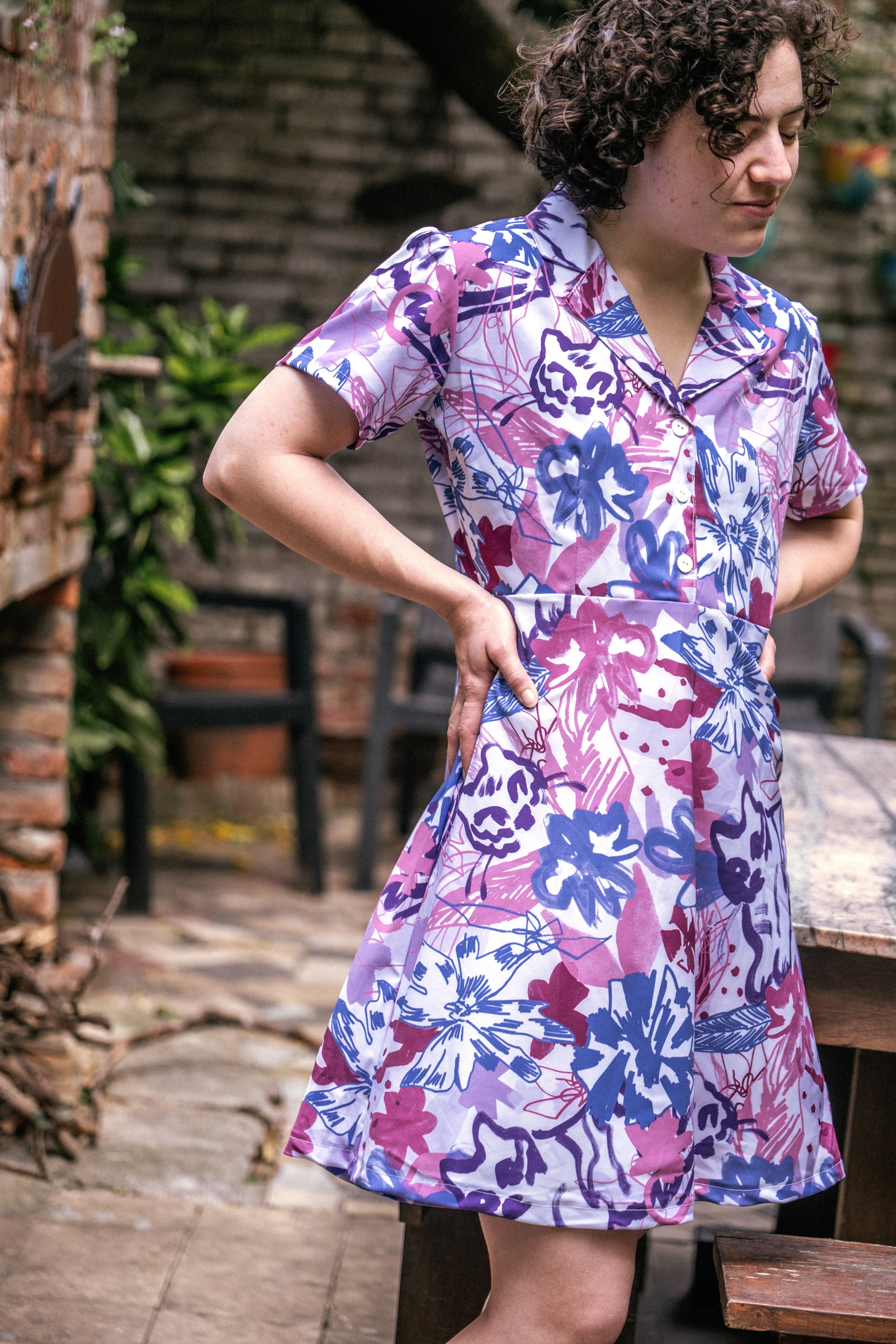 Vestido de cuello camisero Jardín de Tigres - TRAZOS