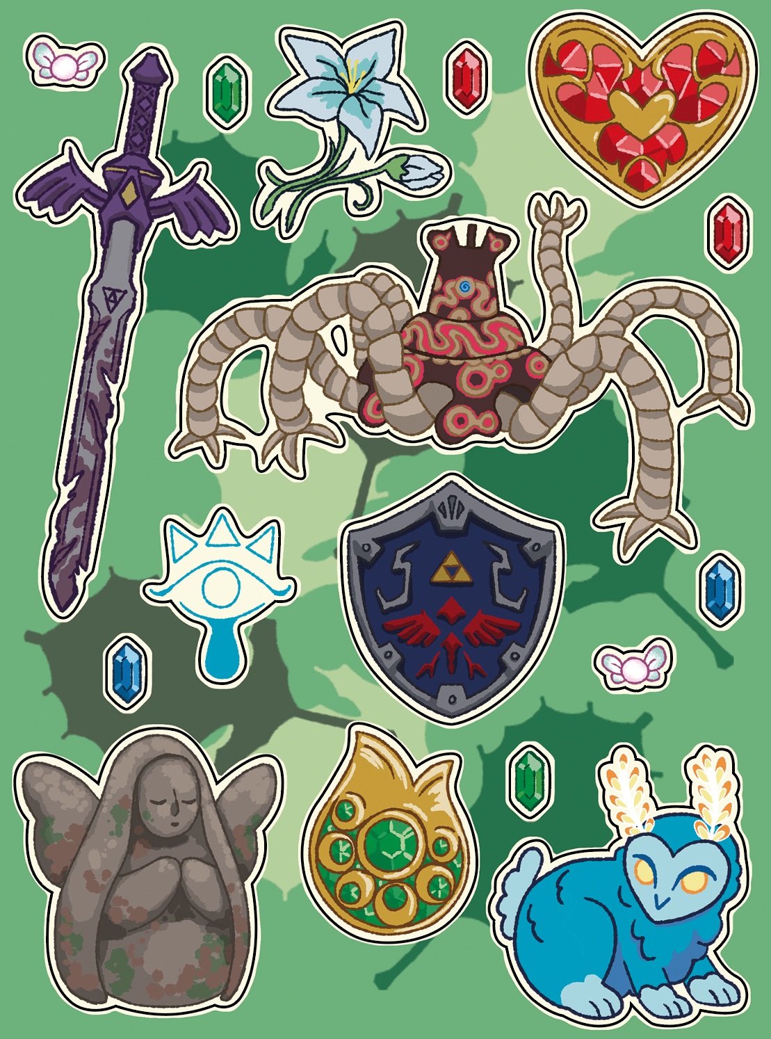 Plancha de pegotines inspirada en the Legend of Zelda