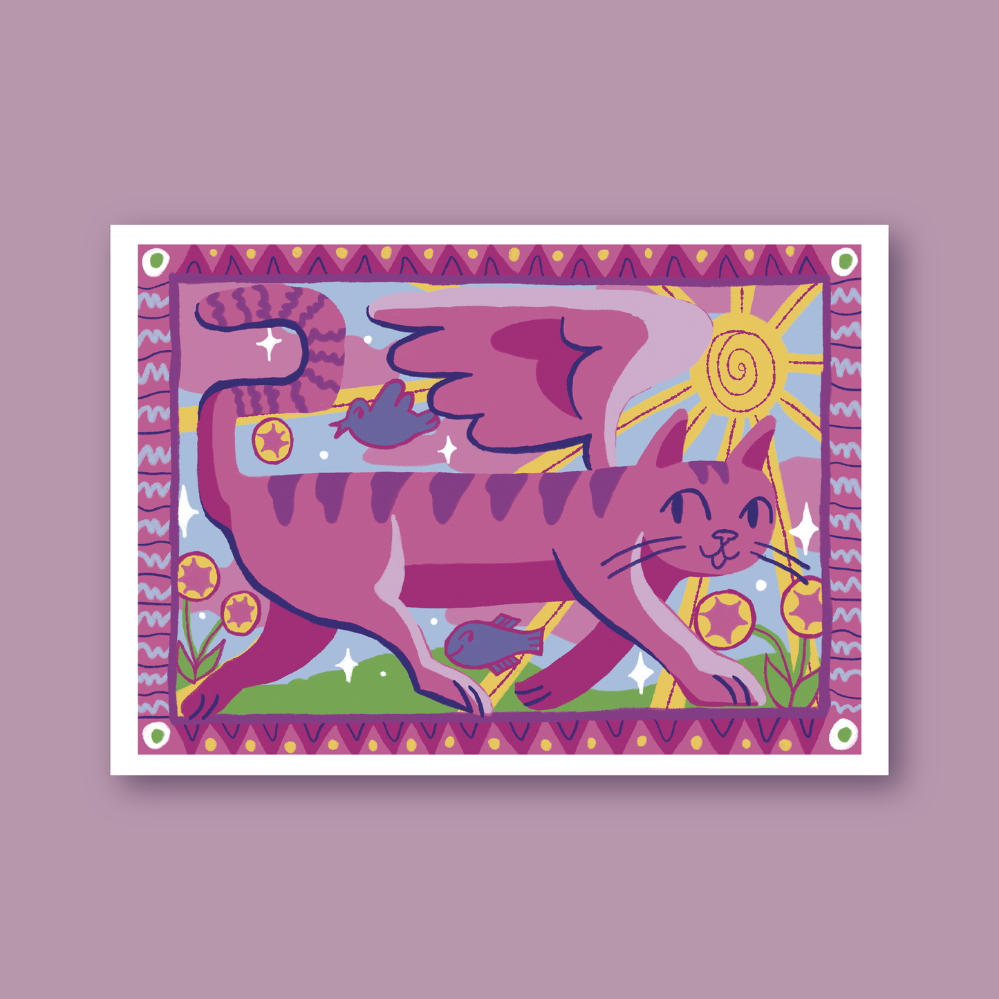 Winged Pink Cat Print