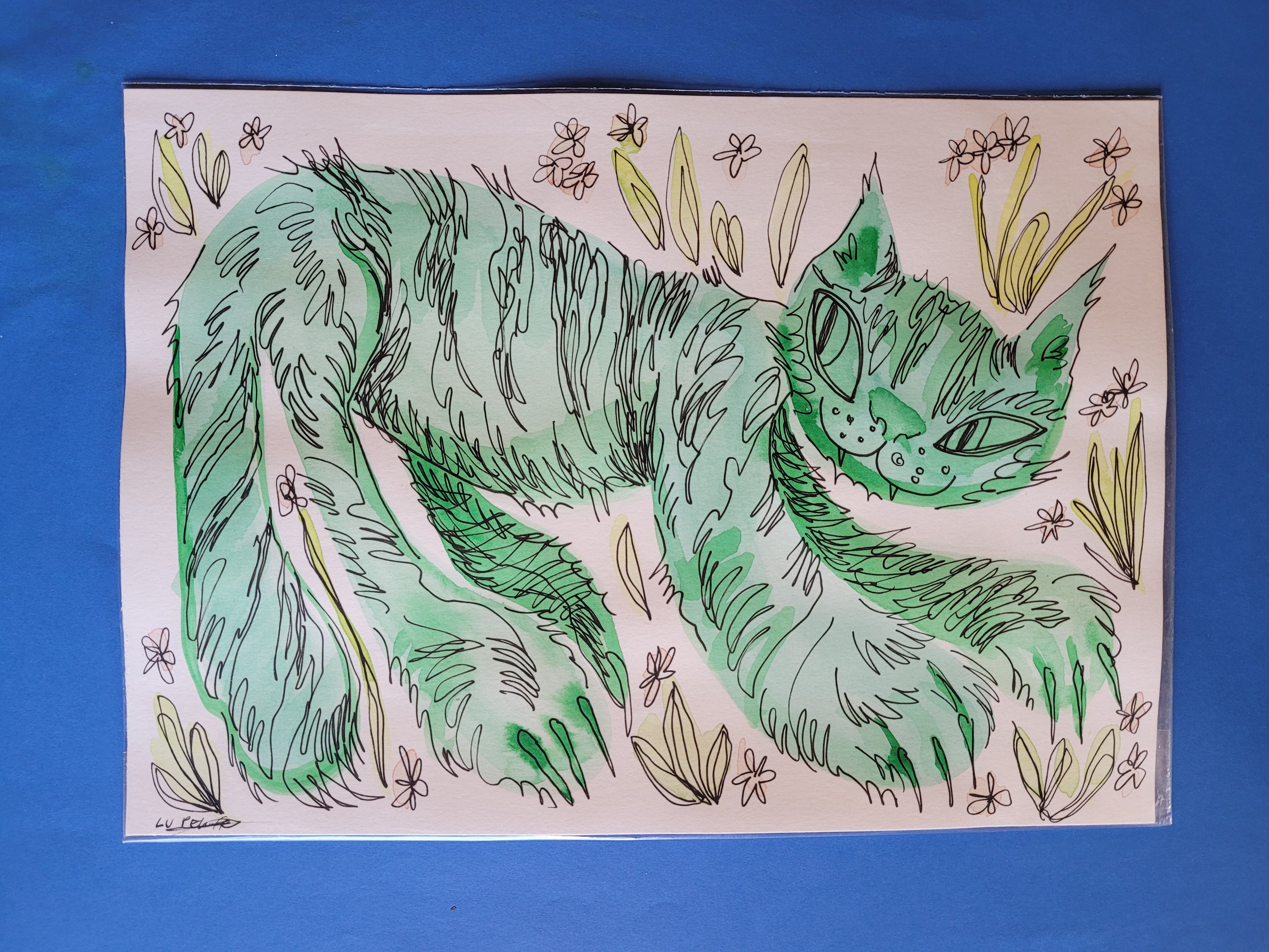 Dibujo original Gato verde